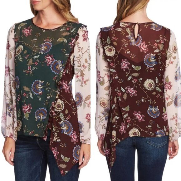 Vince Camuto Windsor Floral Asymmetrical Top - Picture 1 of 7